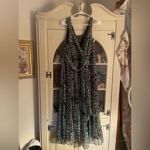 Signature by Robbie Bee 100% silk lined dress 20W Brown blue and white